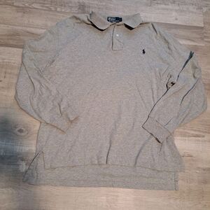 VTG Polo Ralph Lauren Men's Cotton Gray Long Sleeve Polo Shirt Large 50" Chest
